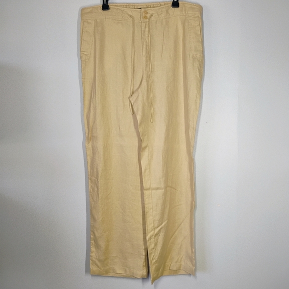 Lauren Ralph Lauren Pure Linen Wide Leg Pants Beige Lagenlook Beachy Size 14W - Picture 13 of 13